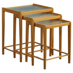 Designer suédois, tables gigognes, Oak, verre, Suède, années 1940