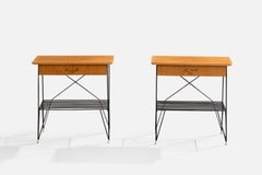 Swedish Designer, Nighstands, Teak, Brass, Metal, Sweden, 1950s