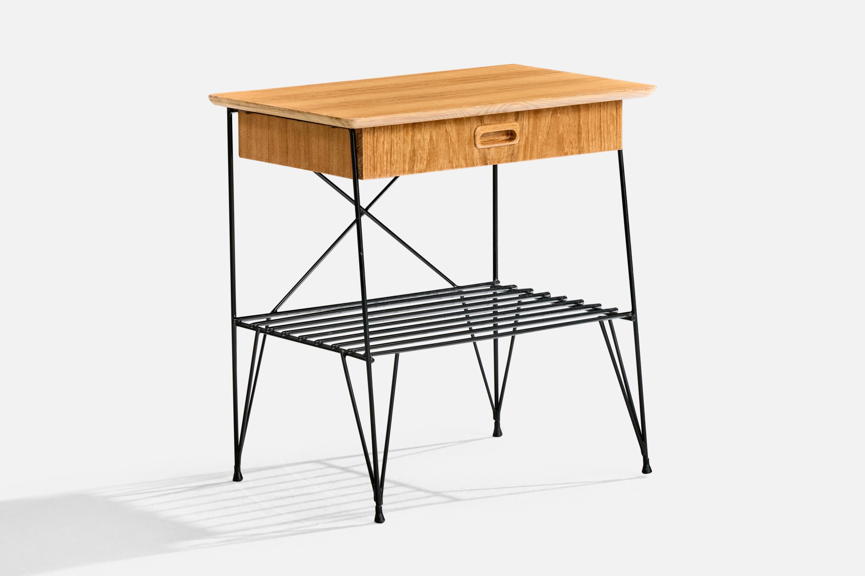 Schwedischer Designer, Nachttische, Teak, Messing, Metall, Schweden, 1950er Jahre im Angebot 1