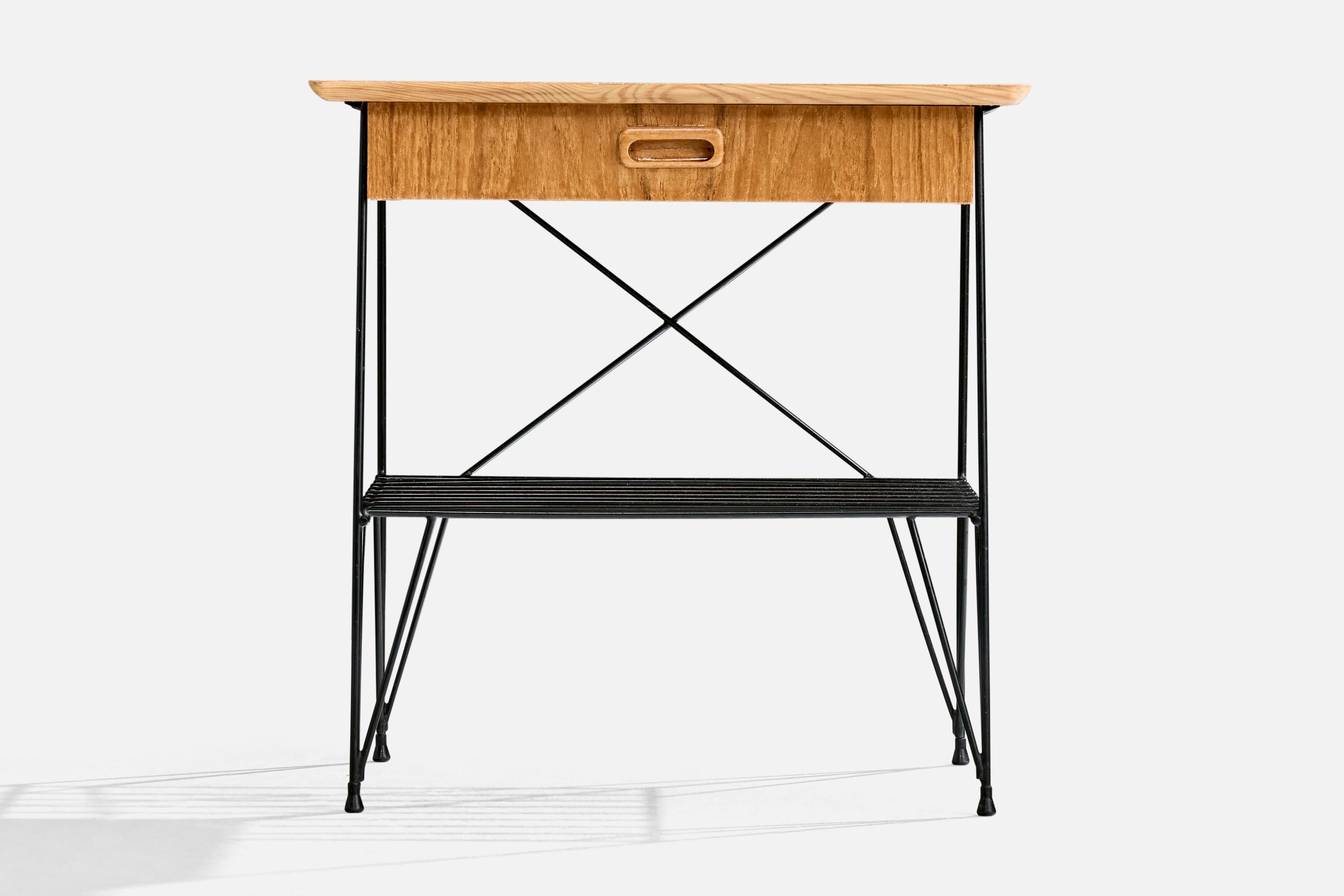 Schwedischer Designer, Nachttische, Teak, Messing, Metall, Schweden, 1950er Jahre im Angebot 3