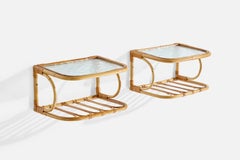 Swedish Designer, Nightstands, Bamboo, Rattan, Glass, Sweden, 1950s