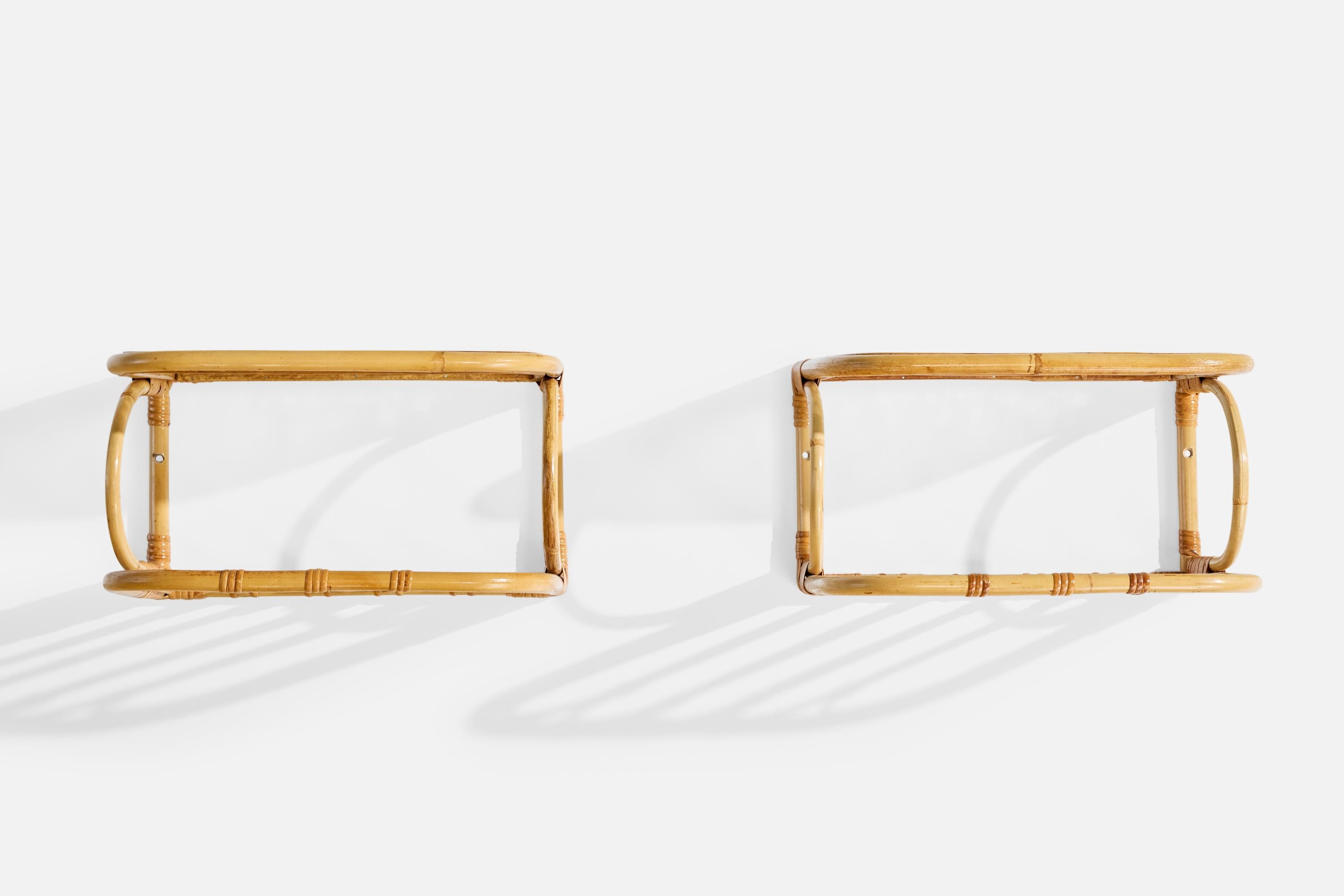 Mid-Century Modern Swedish Designer, Nightstands, Bamboo, Rattan, Glass, Sweden, 1950s For Sale