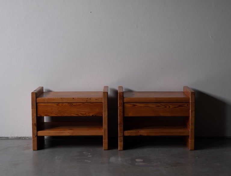 Modern Swedish Designer, Nightstands / Bedside Cabinets, Solid Pine, Sweden, C, 1970s For Sale