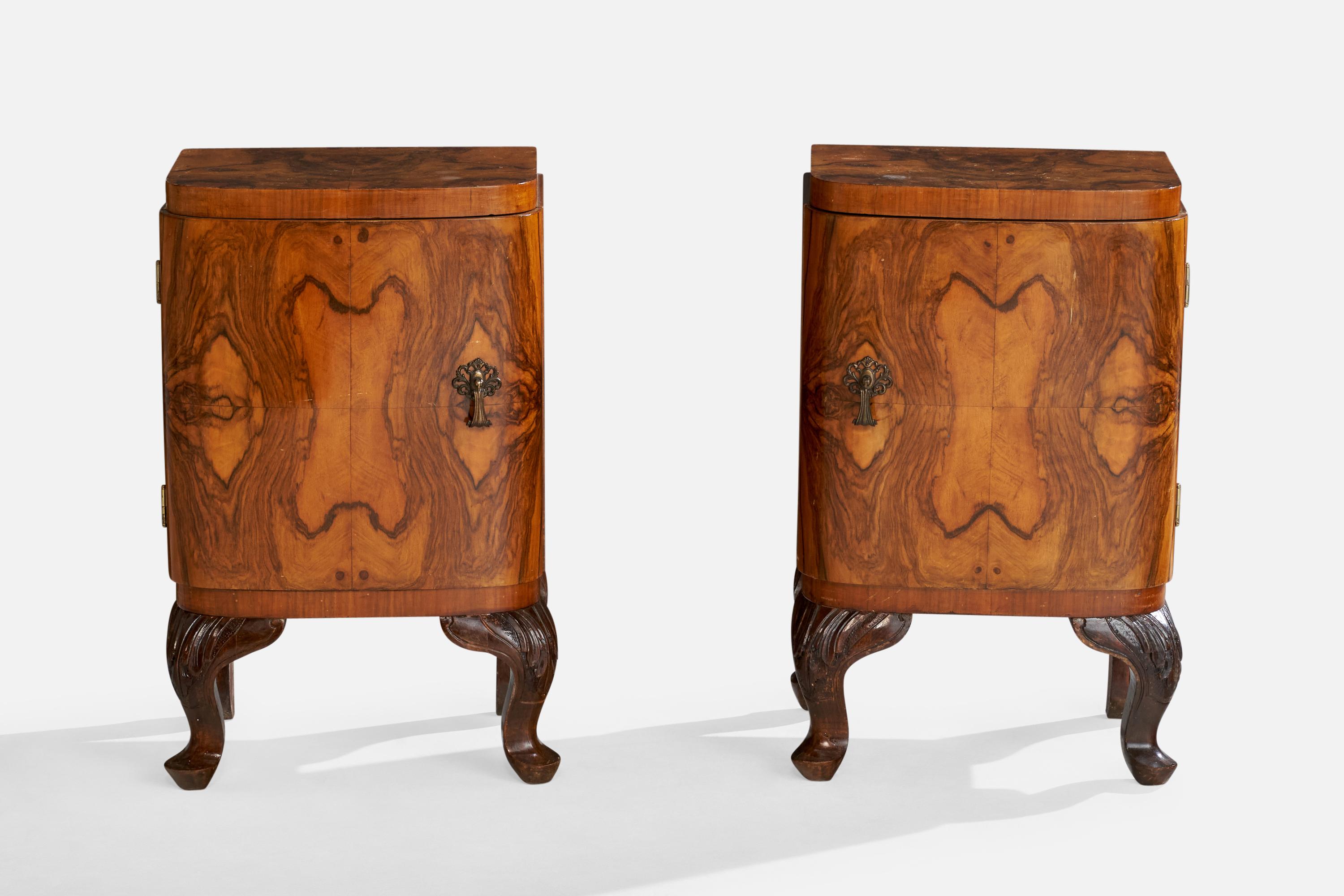 Swedish Designer, Nightstands, Birch, Brass, Sweden, 1900s In Good Condition In High Point, NC
