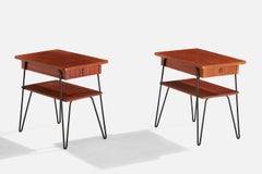 Comodini di design svedese, ferro, teak, ottone, Svezia, anni '50