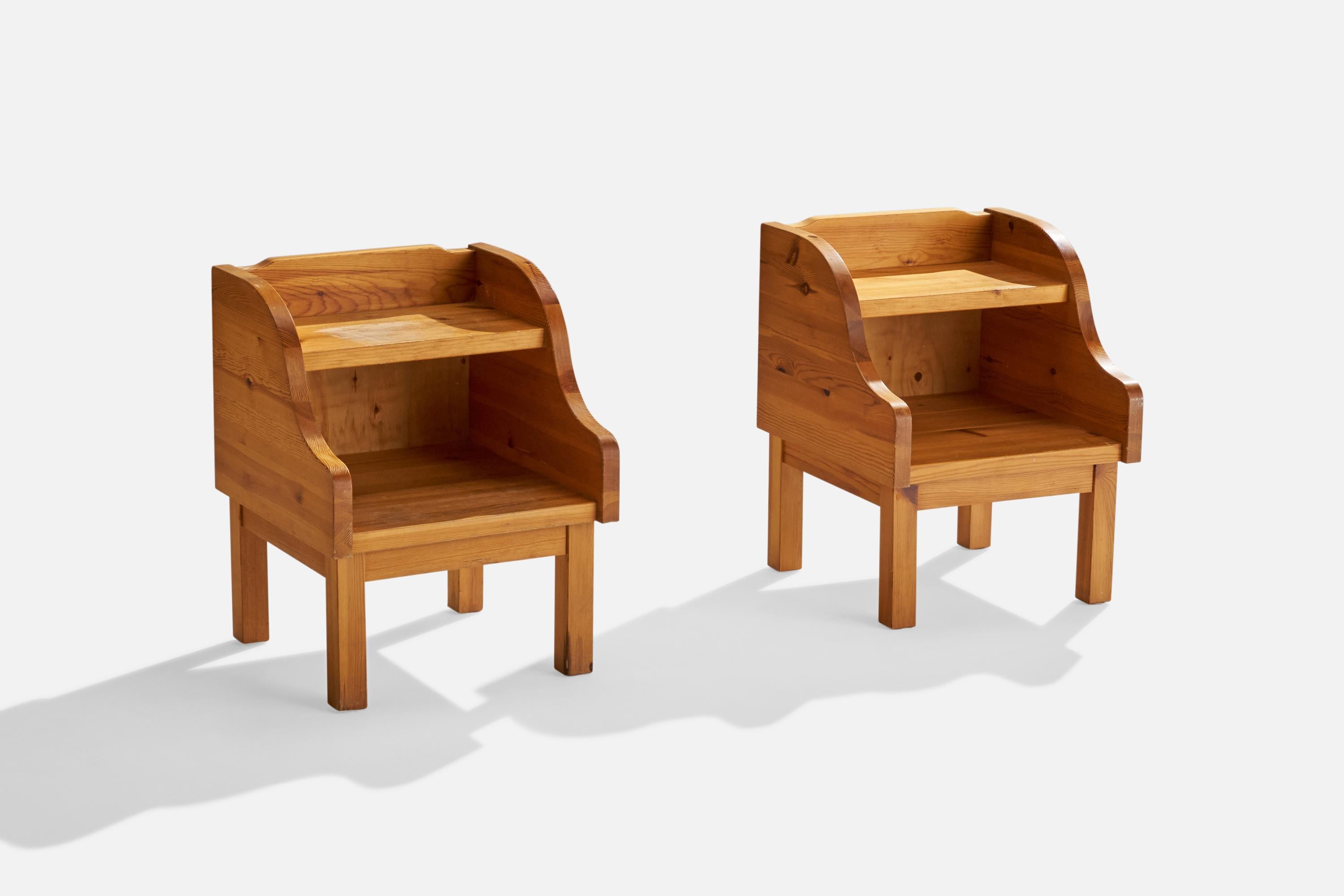 A pair of pine nightstands designed and produced in Sweden, c. 1970s.
