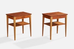 Swedish Designer, Nightstands, Teak, Beech, Sweden, 1950s