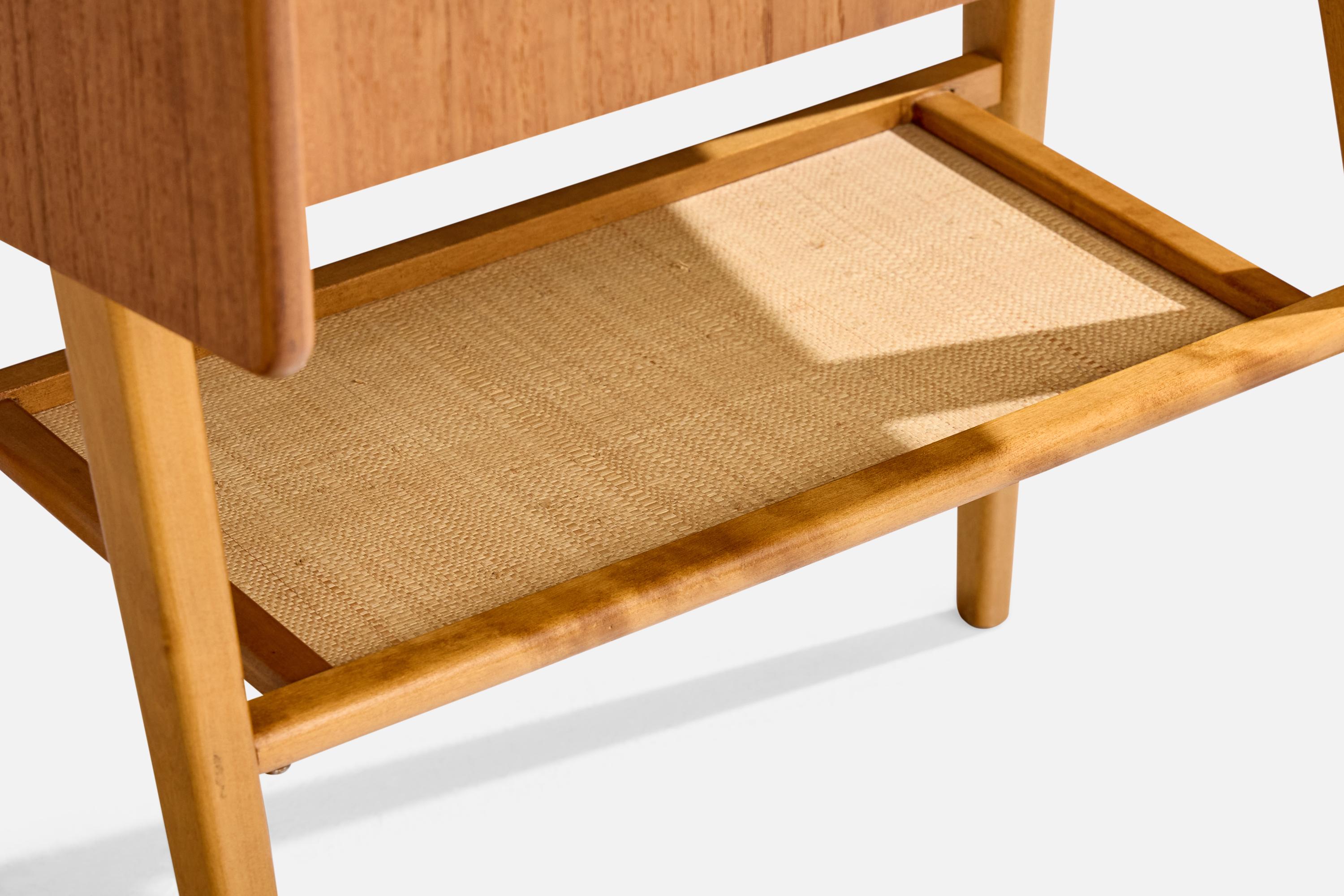 Swedish Designer, Nightstands, Teak, Birch, Raffia, Sweden, 1950s For Sale 5