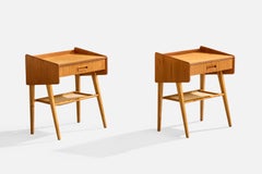 Swedish Designer, Nightstands, Teak, Birch, Raffia, Sweden, 1950s