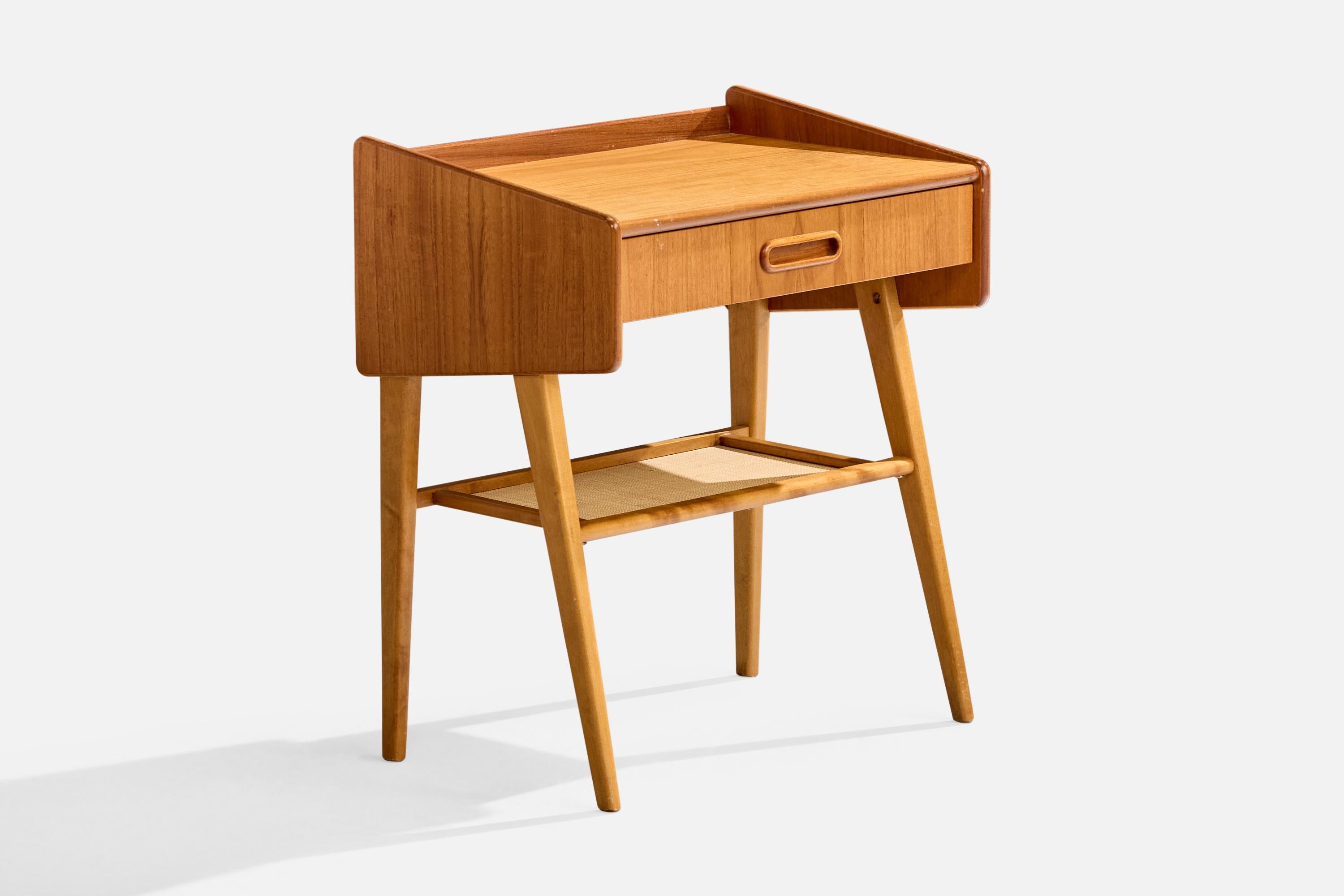 Swedish Designer, Nightstands, Teak, Birch, Raffia, Sweden, 1950s In Good Condition For Sale In High Point, NC