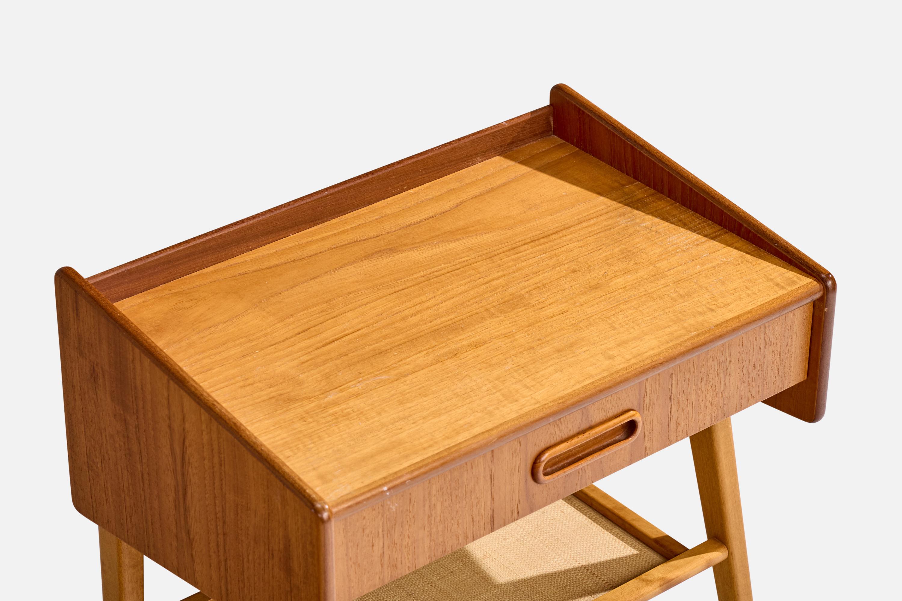 Swedish Designer, Nightstands, Teak, Birch, Raffia, Sweden, 1950s For Sale 2