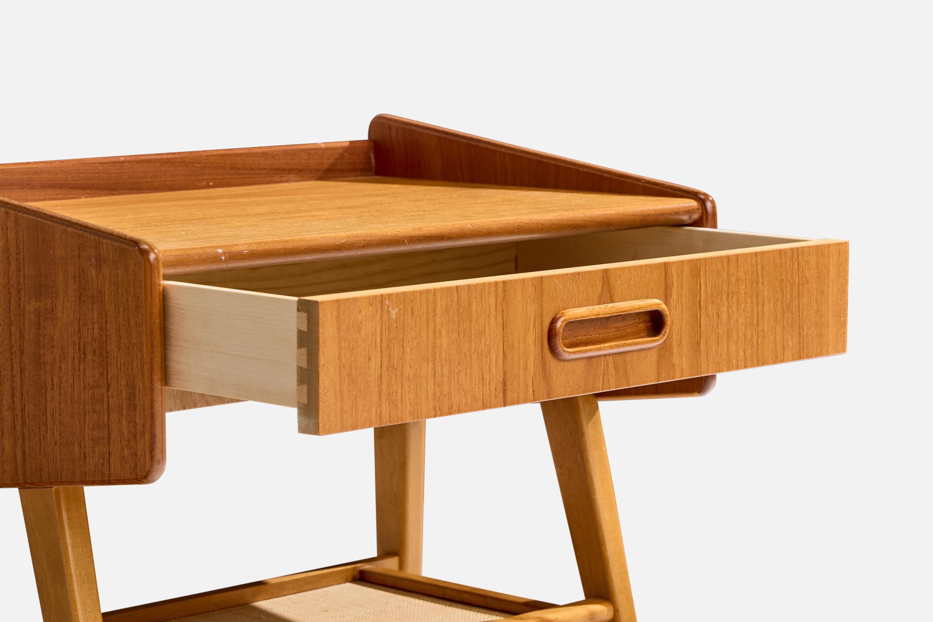 Swedish Designer, Nightstands, Teak, Birch, Raffia, Sweden, 1950s For Sale 3