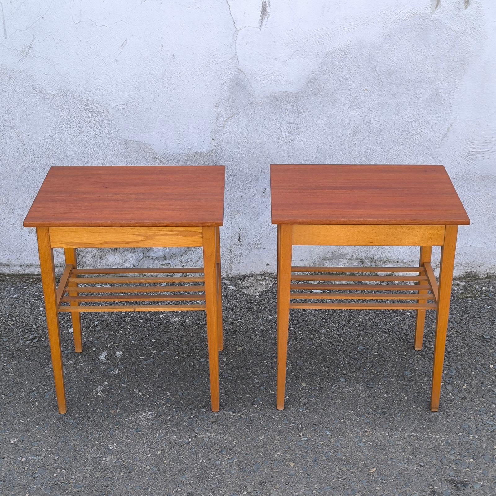 Swedish Designer, Nightstands, Teak & Birch, Side Tables, Sweden, 1950s For Sale 5