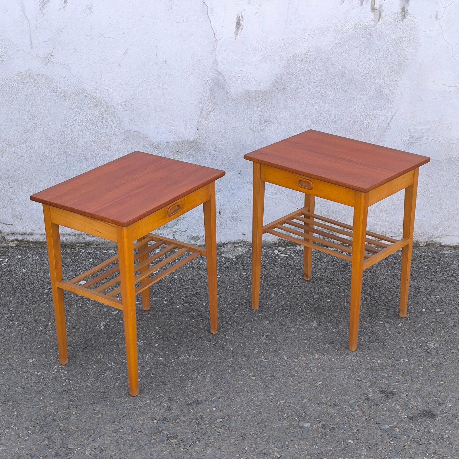 Swedish Designer, Nightstands, Teak & Birch, Side Tables, Sweden, 1950s For Sale 6