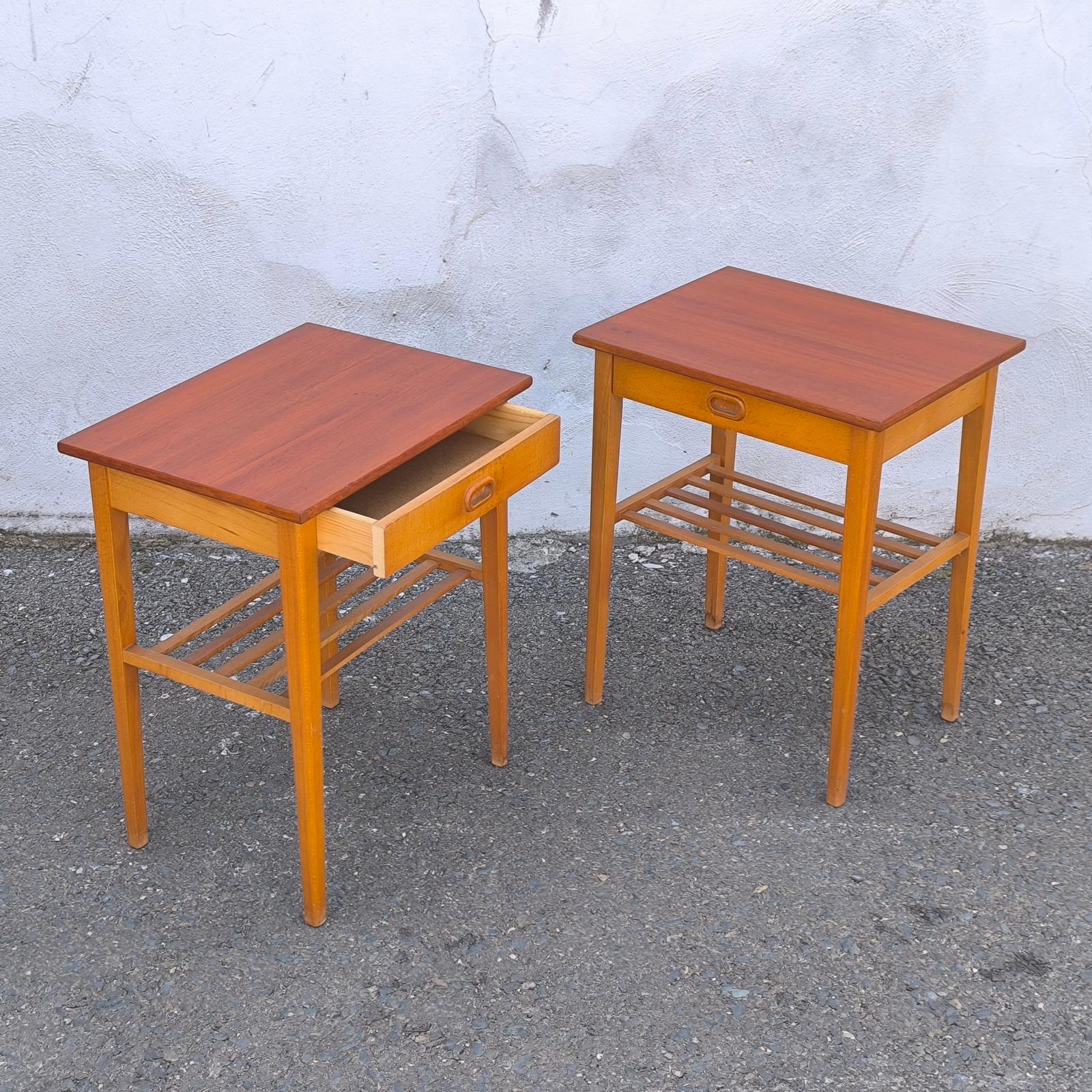 Swedish Designer, Nightstands, Teak & Birch, Side Tables, Sweden, 1950s For Sale 7