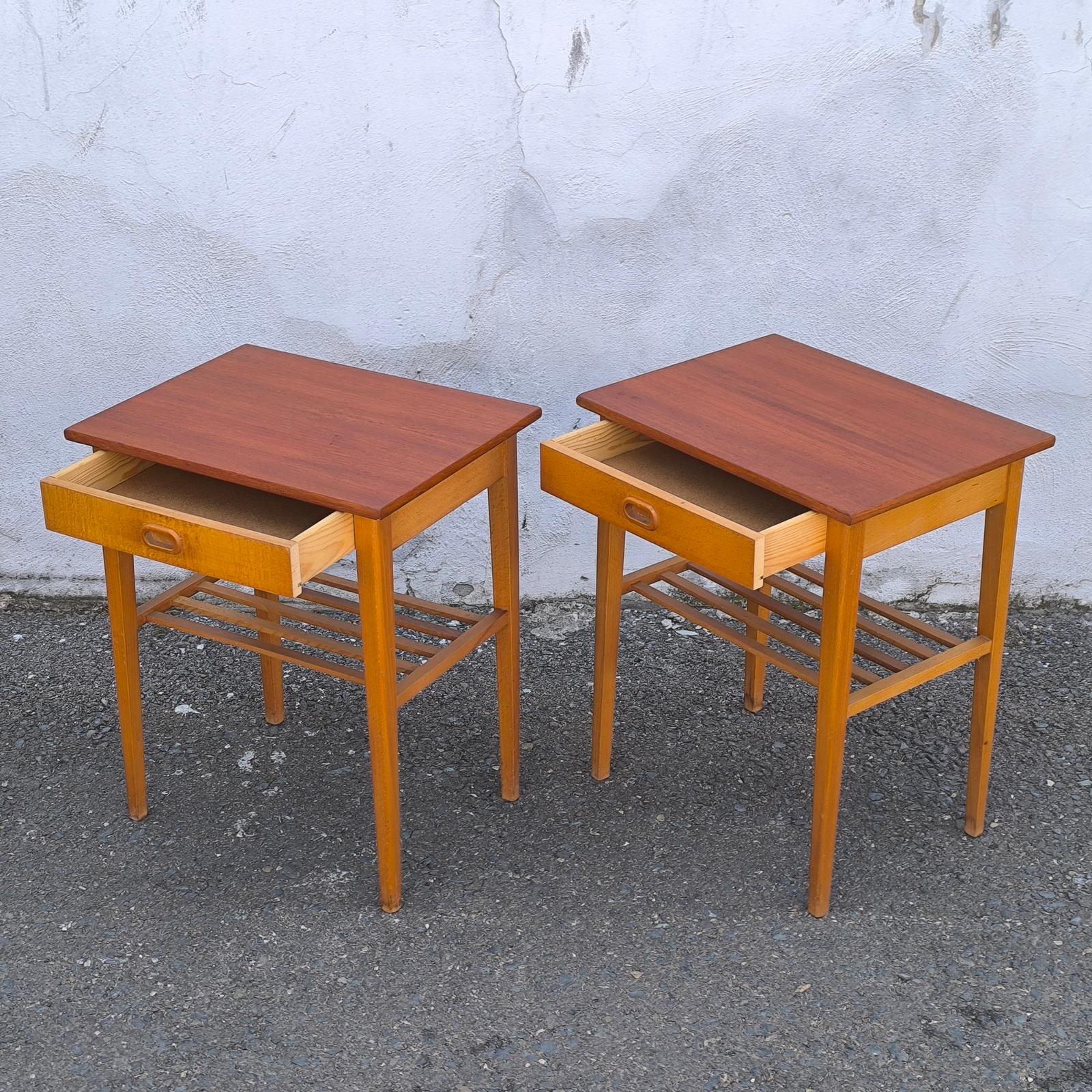 Swedish Designer, Nightstands, Teak & Birch, Side Tables, Sweden, 1950s For Sale 1