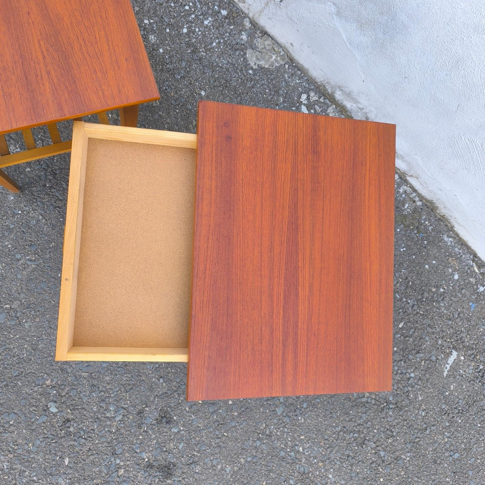 Swedish Designer, Nightstands, Teak & Birch, Side Tables, Sweden, 1950s For Sale 2