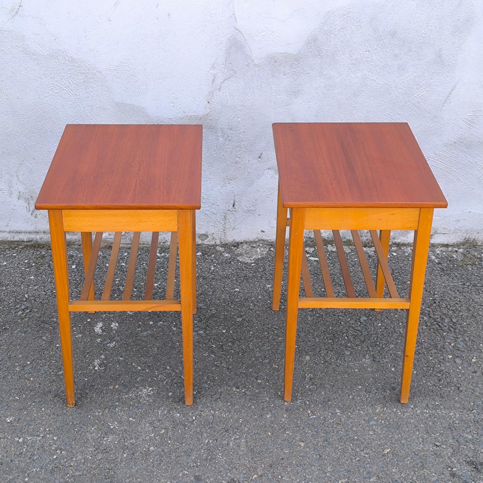 Swedish Designer, Nightstands, Teak & Birch, Side Tables, Sweden, 1950s For Sale 4