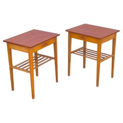 Swedish Designer, Nightstands, Teak & Birch, Side Tables, Sweden, 1950s