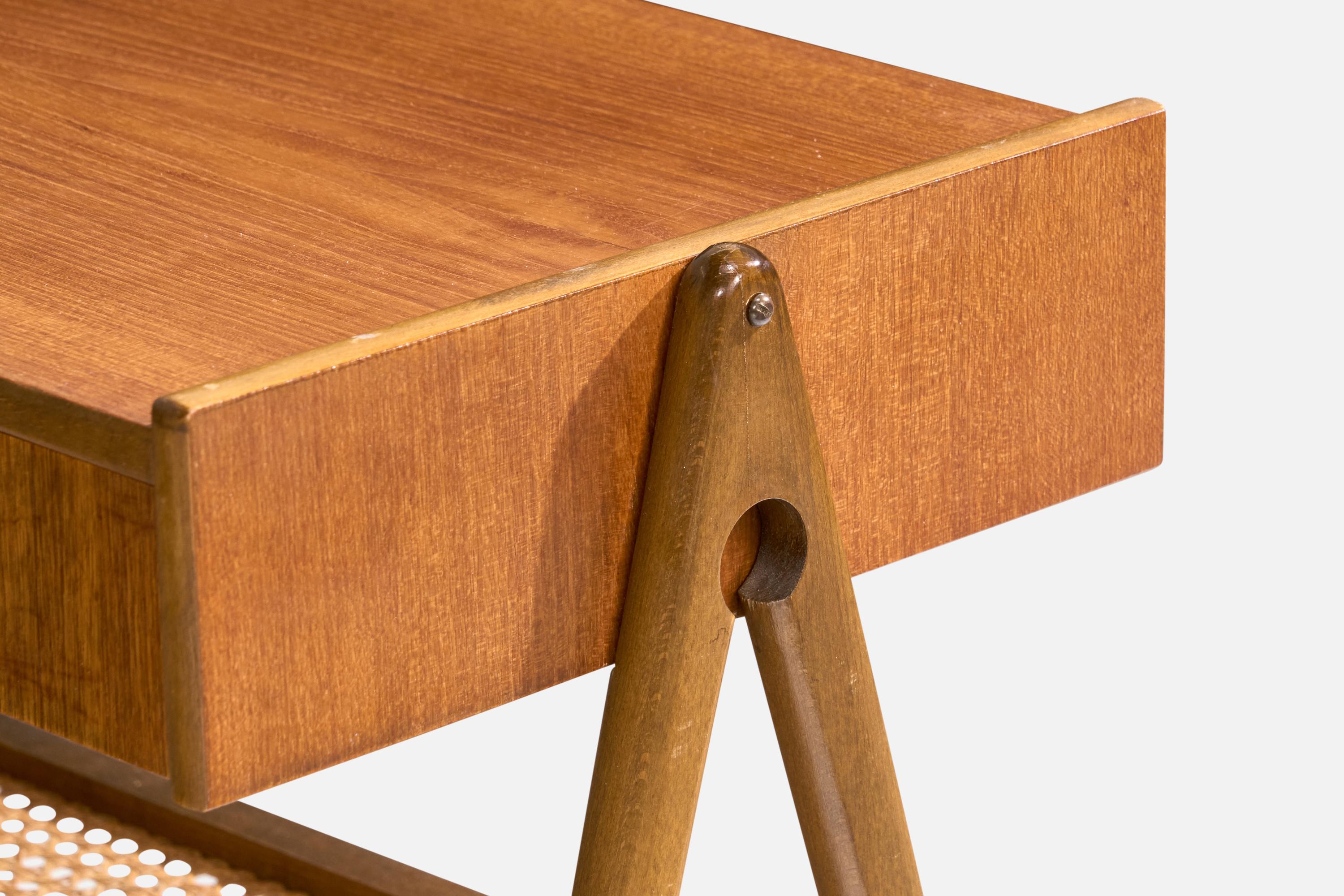Swedish Designer, Nightstands, Teak, Cane, Sweden, 1950s For Sale 7