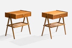 Swedish Designer, Nightstands, Teak, Cane, Sweden, 1950s