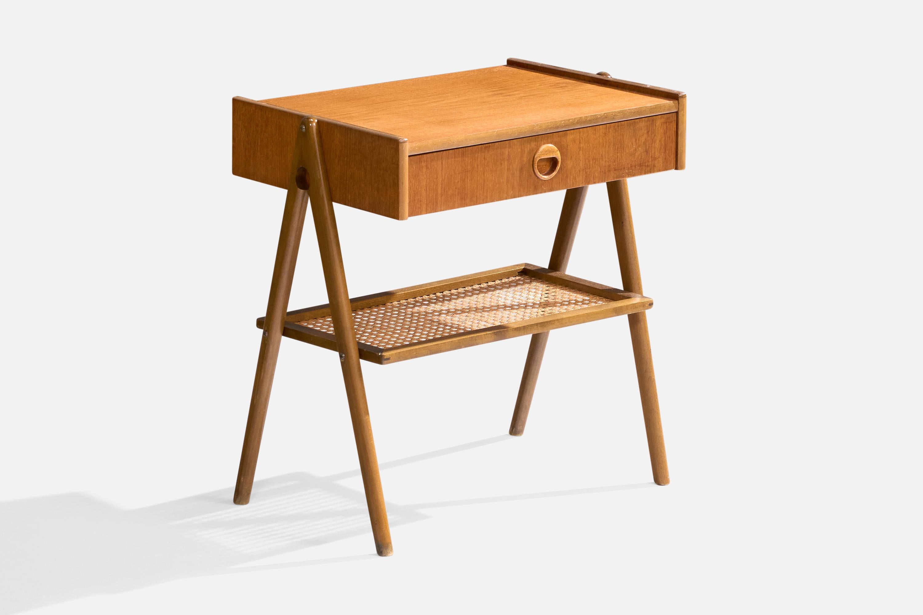 Swedish Designer, Nightstands, Teak, Cane, Sweden, 1950s For Sale 1
