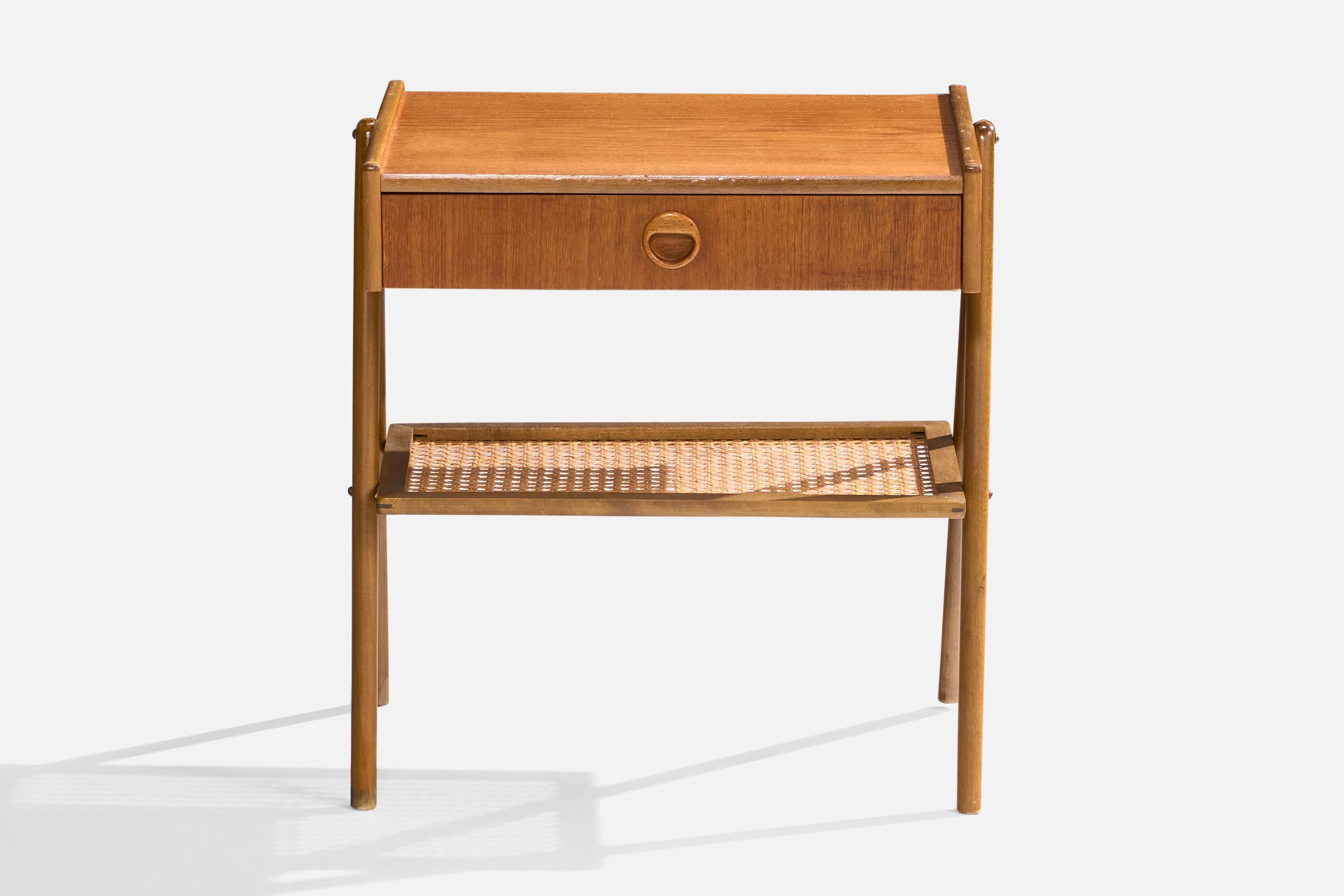 Swedish Designer, Nightstands, Teak, Cane, Sweden, 1950s For Sale 2