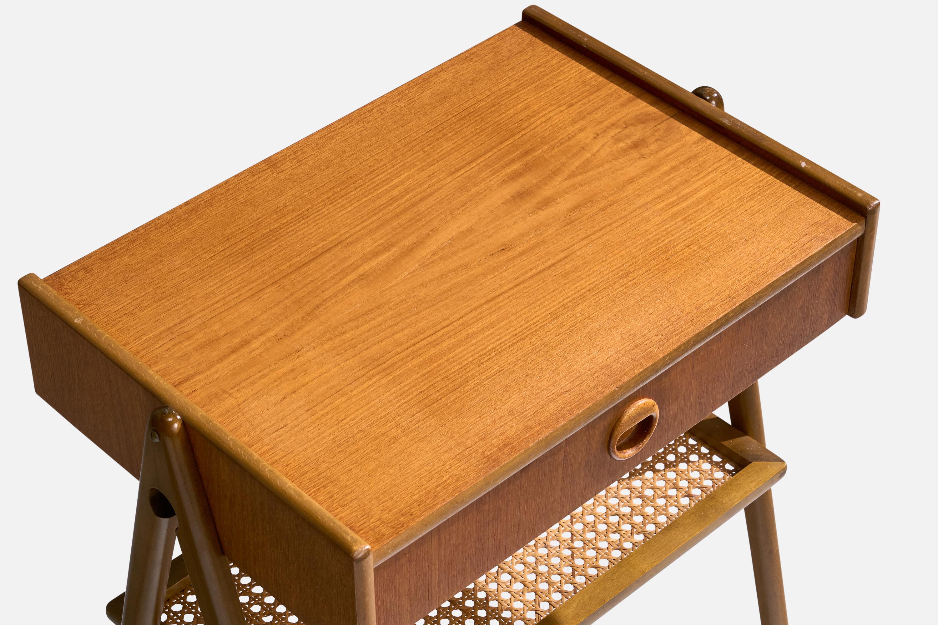 Swedish Designer, Nightstands, Teak, Cane, Sweden, 1950s For Sale 5