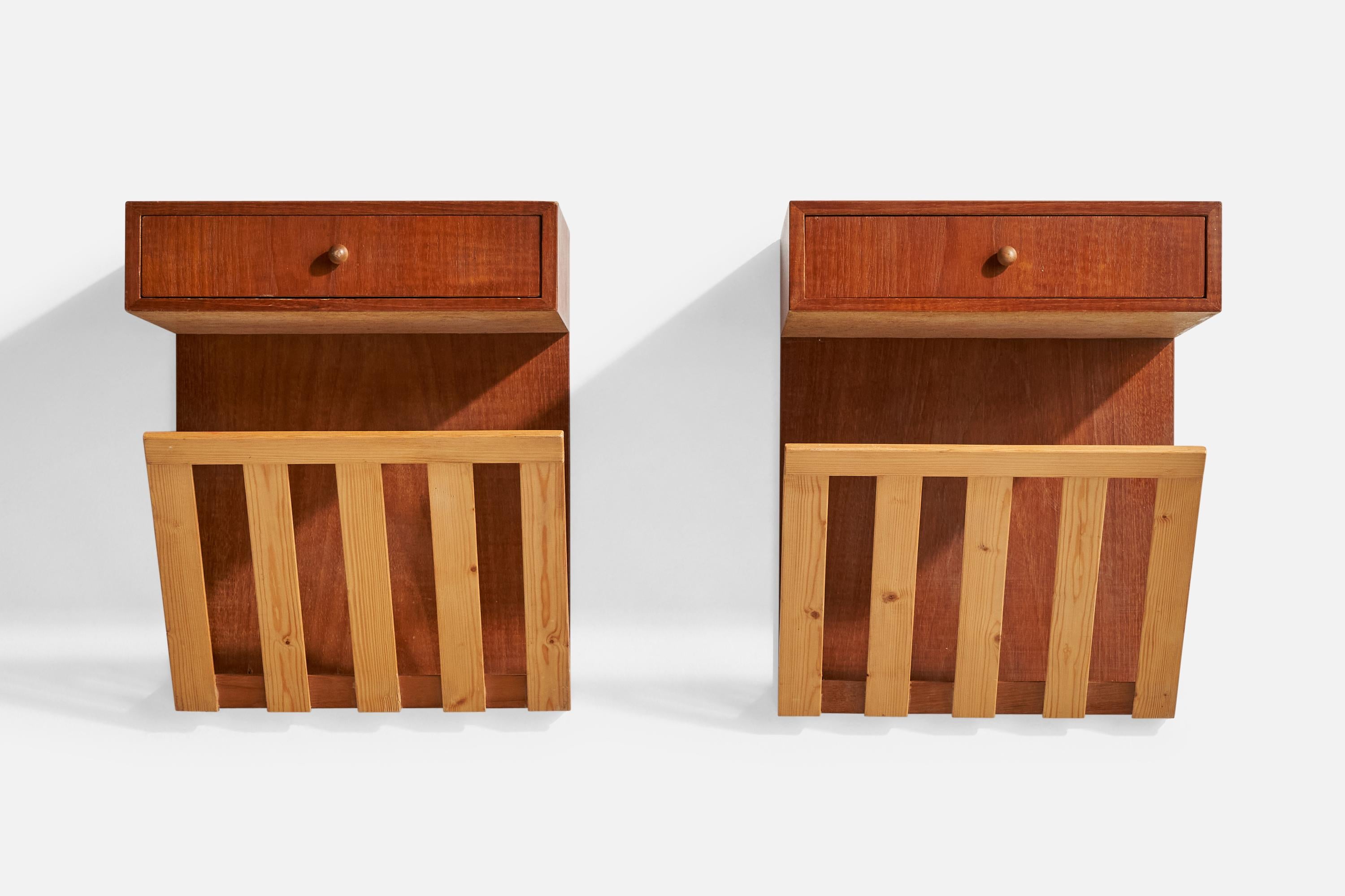 Swedish Designer, Nightstands, Teak, Pine, Sweden, 1950s In Good Condition For Sale In High Point, NC