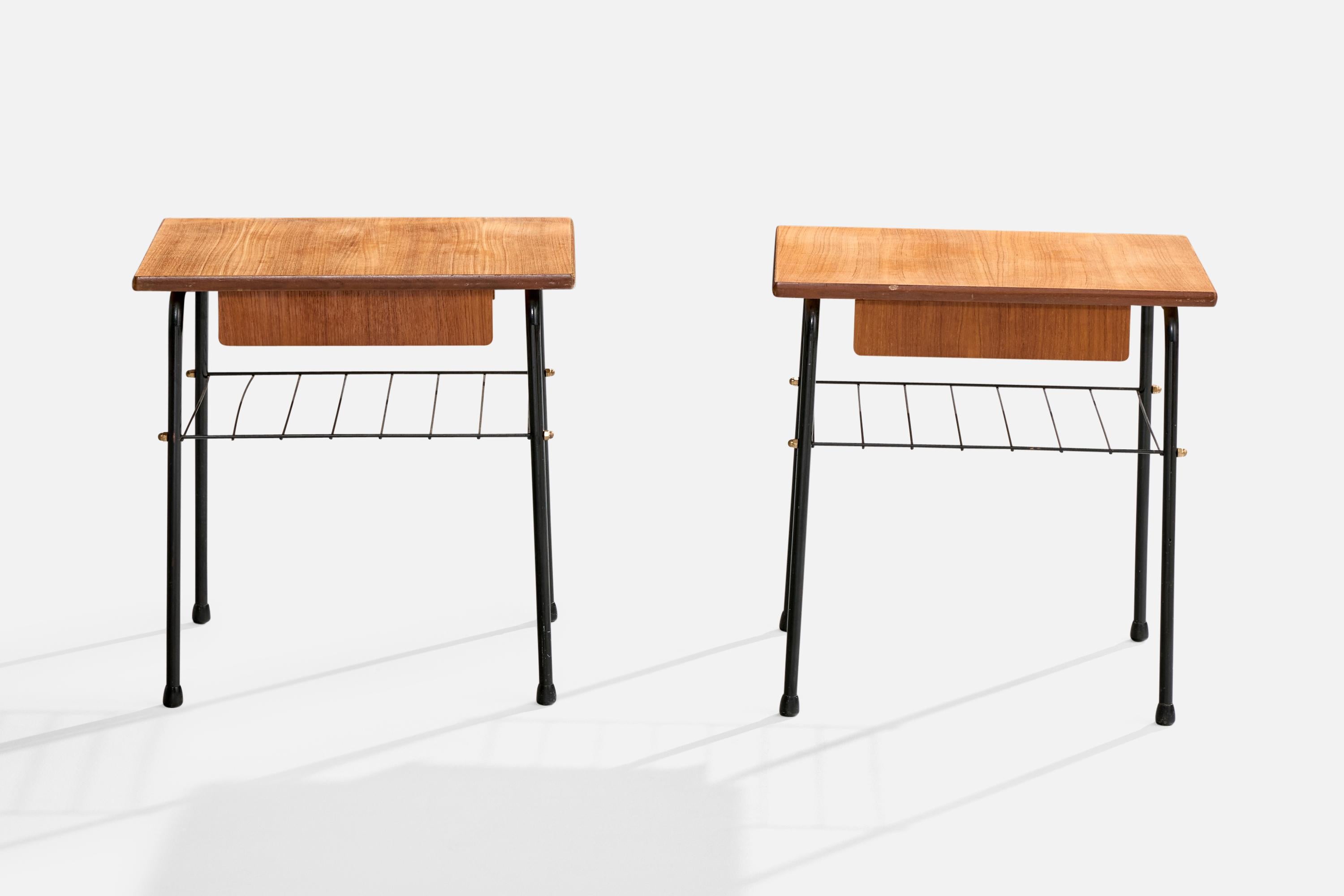 Mid-Century Modern Swedish Designer, Nightstands, Teak, Steel, Sweden, 1960s For Sale