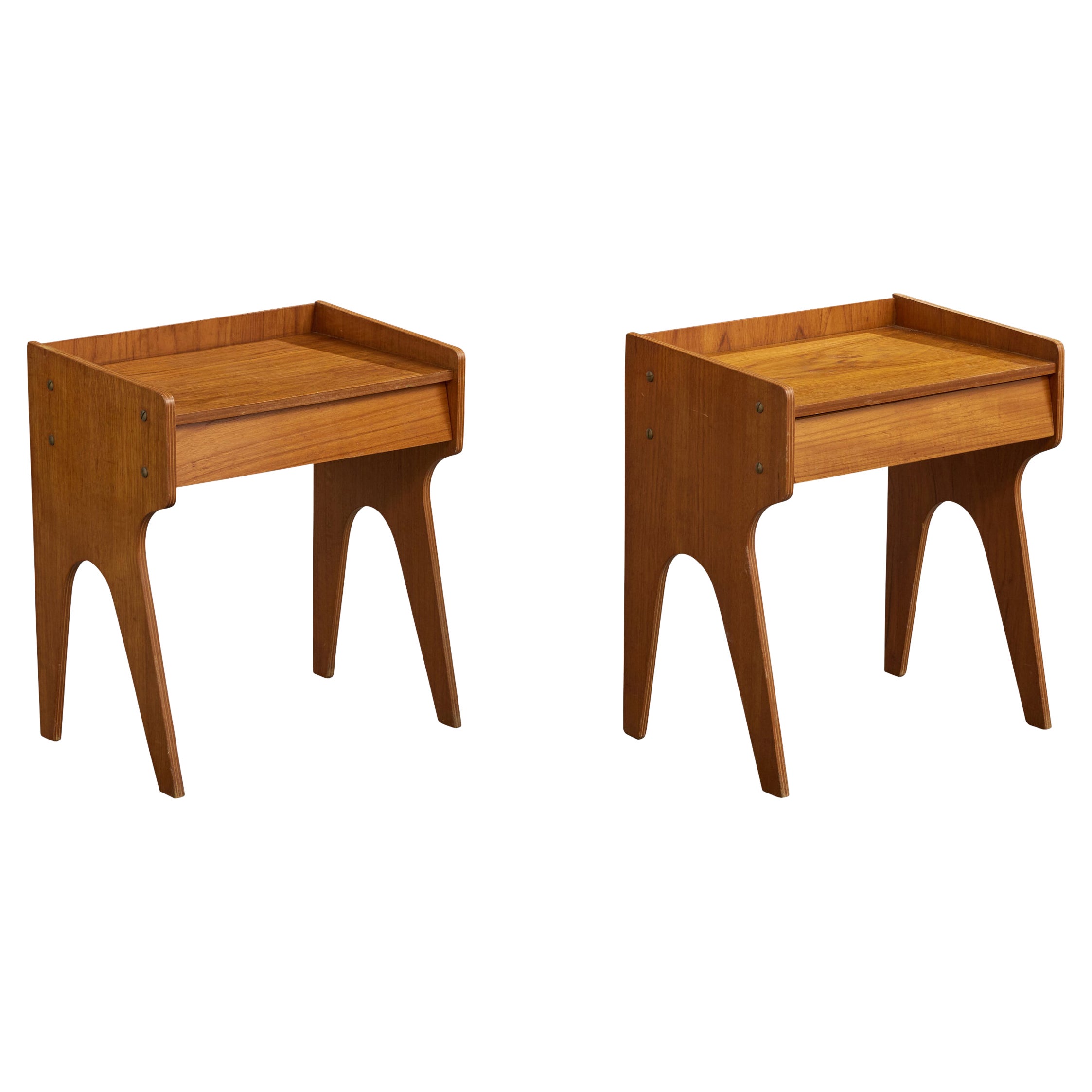 Swedish Designer, Nightstands, Teak, Sweden, 1950s