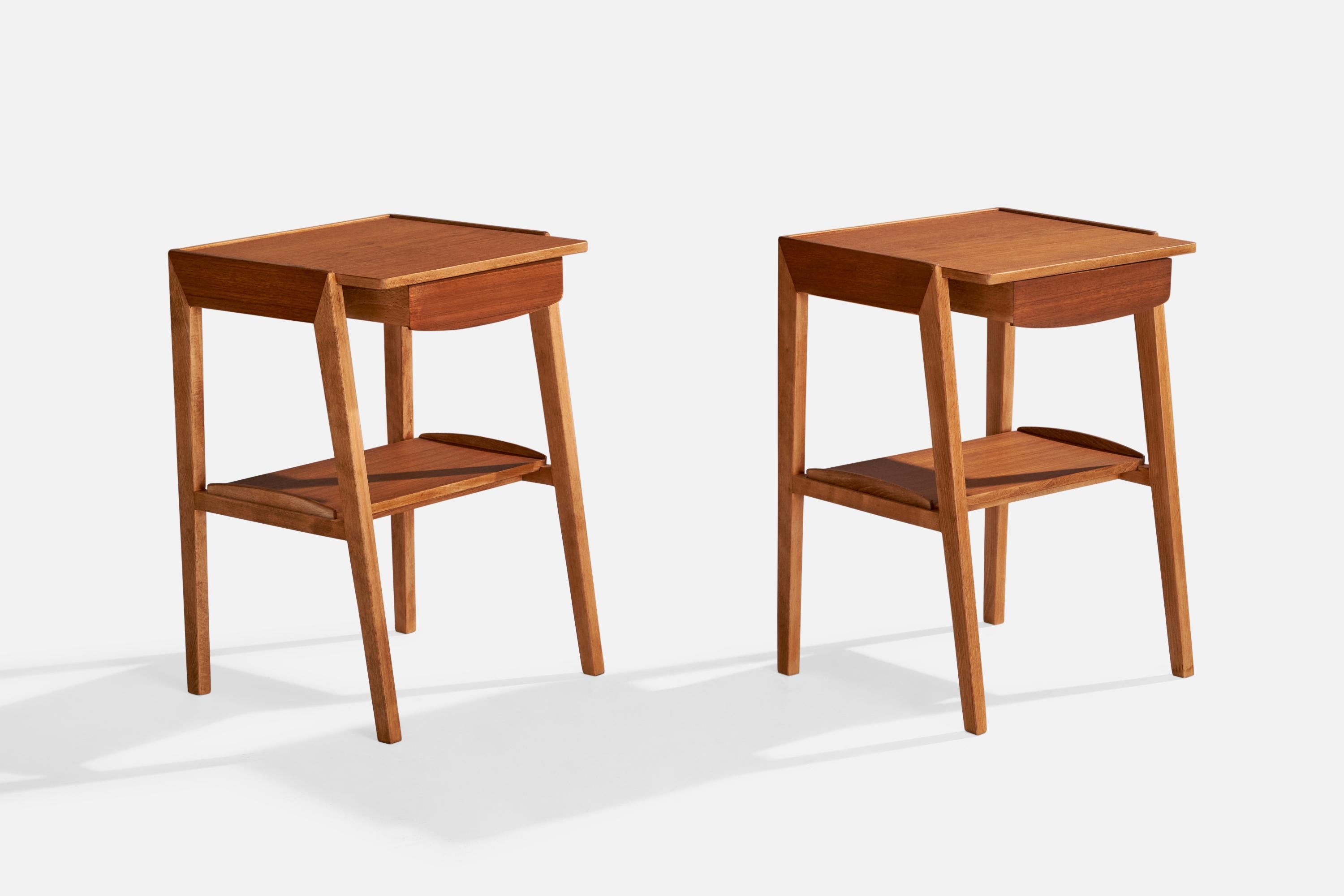 A pair of teak nightstands designed and produced in Sweden, c. 1960s.

Dimensions: 24” H x 16.625” W x 15” D