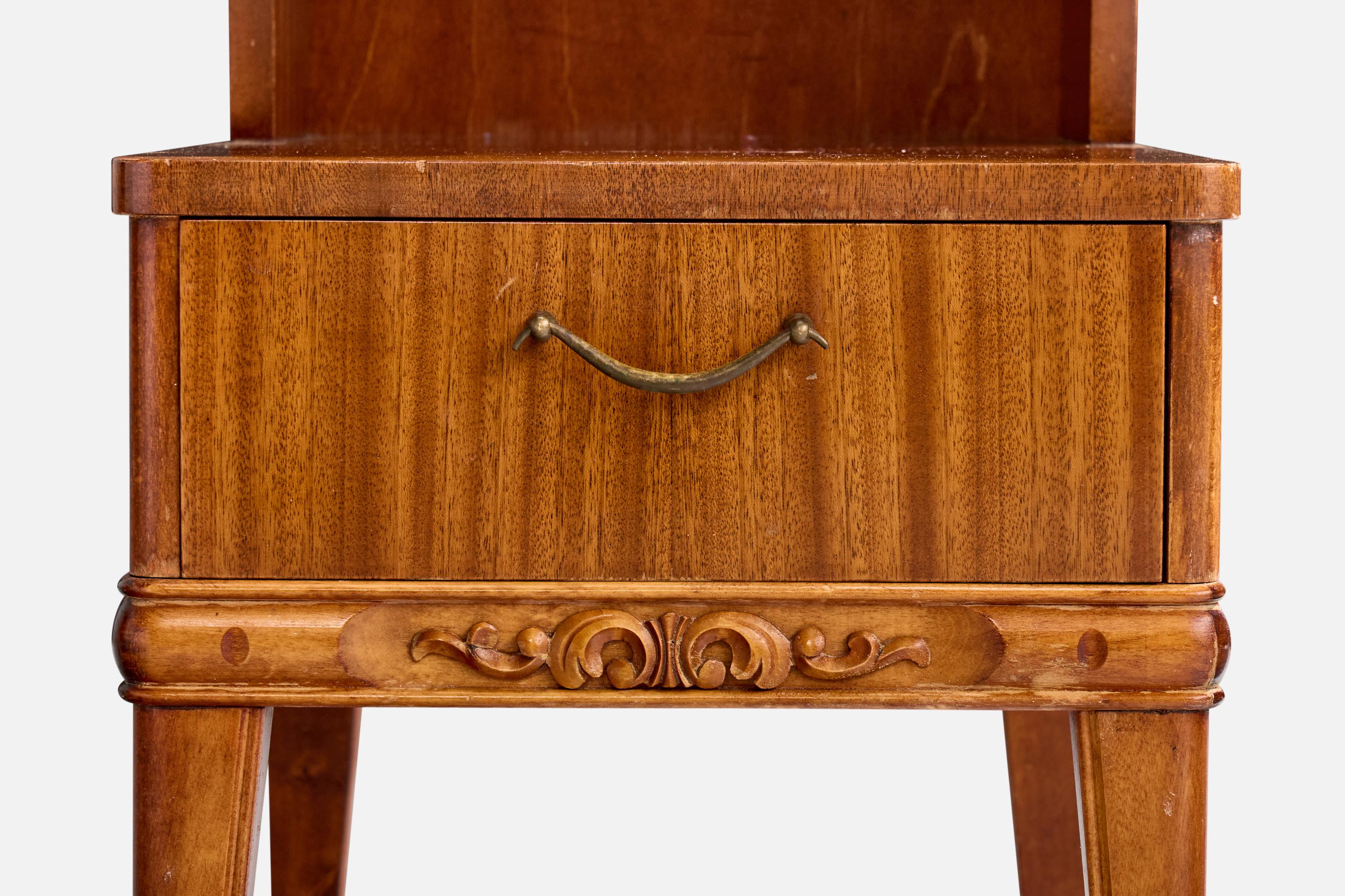 Designer svedese, Comodini, Wood, Ottone, Svezia, anni '40 in vendita 4