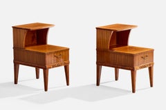 Swedish Designer, Nightstands, Wood, Brass, Sweden, 1940s