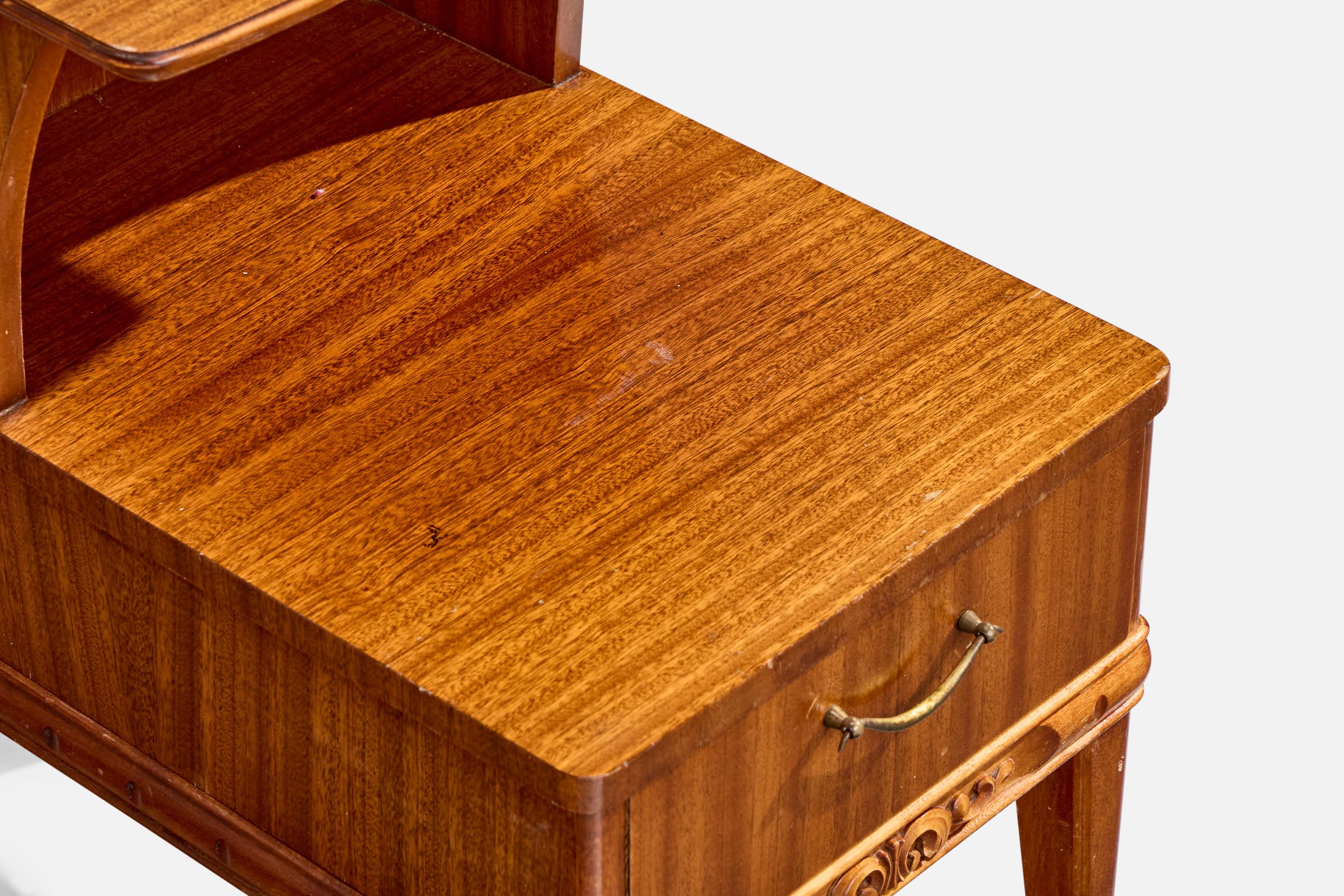 Designer svedese, Comodini, Wood, Ottone, Svezia, anni '40 in vendita 3