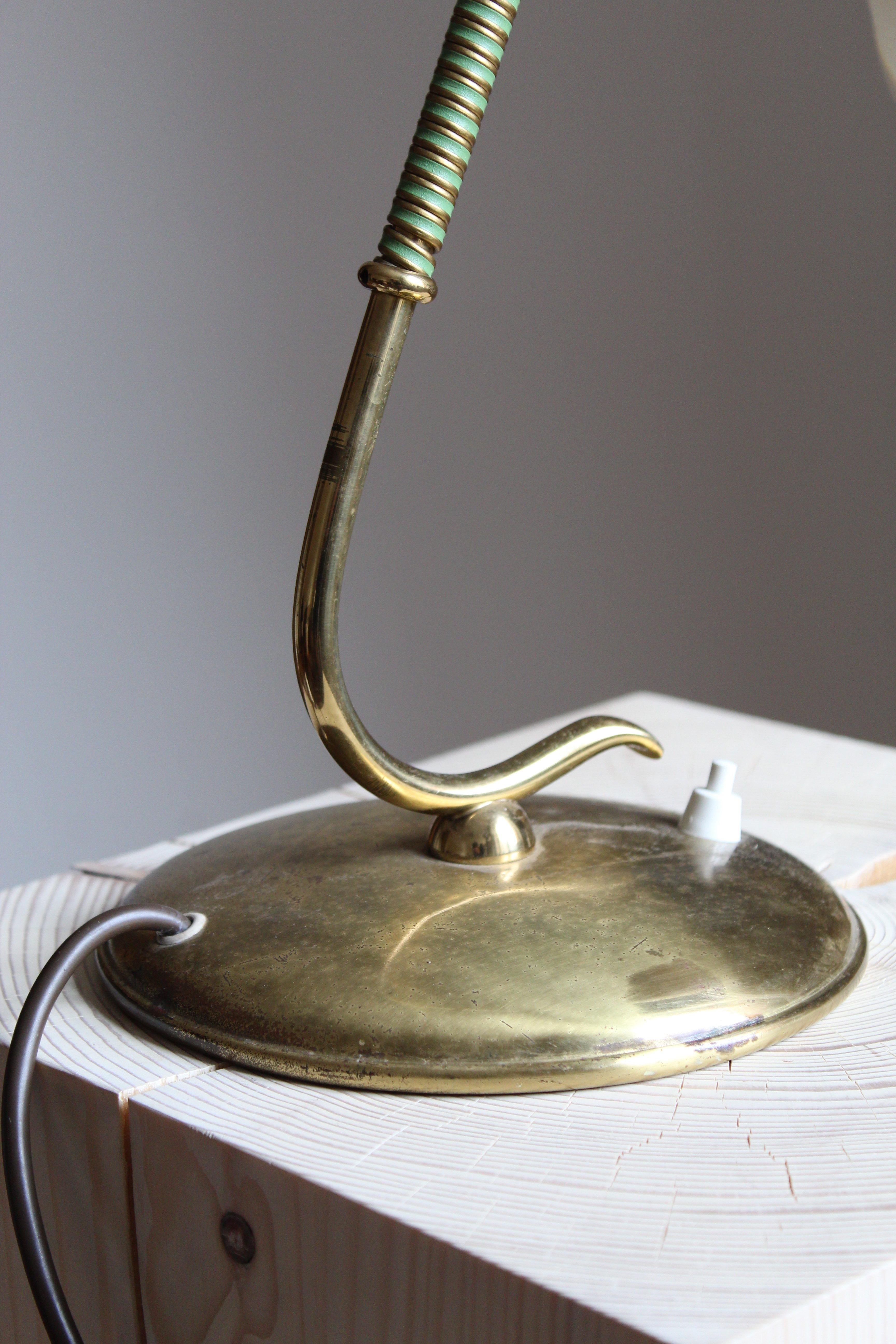 Valinte Oy, Organic Adjustable Table Lamp, Brass, fabric, Finland, 1940s 1