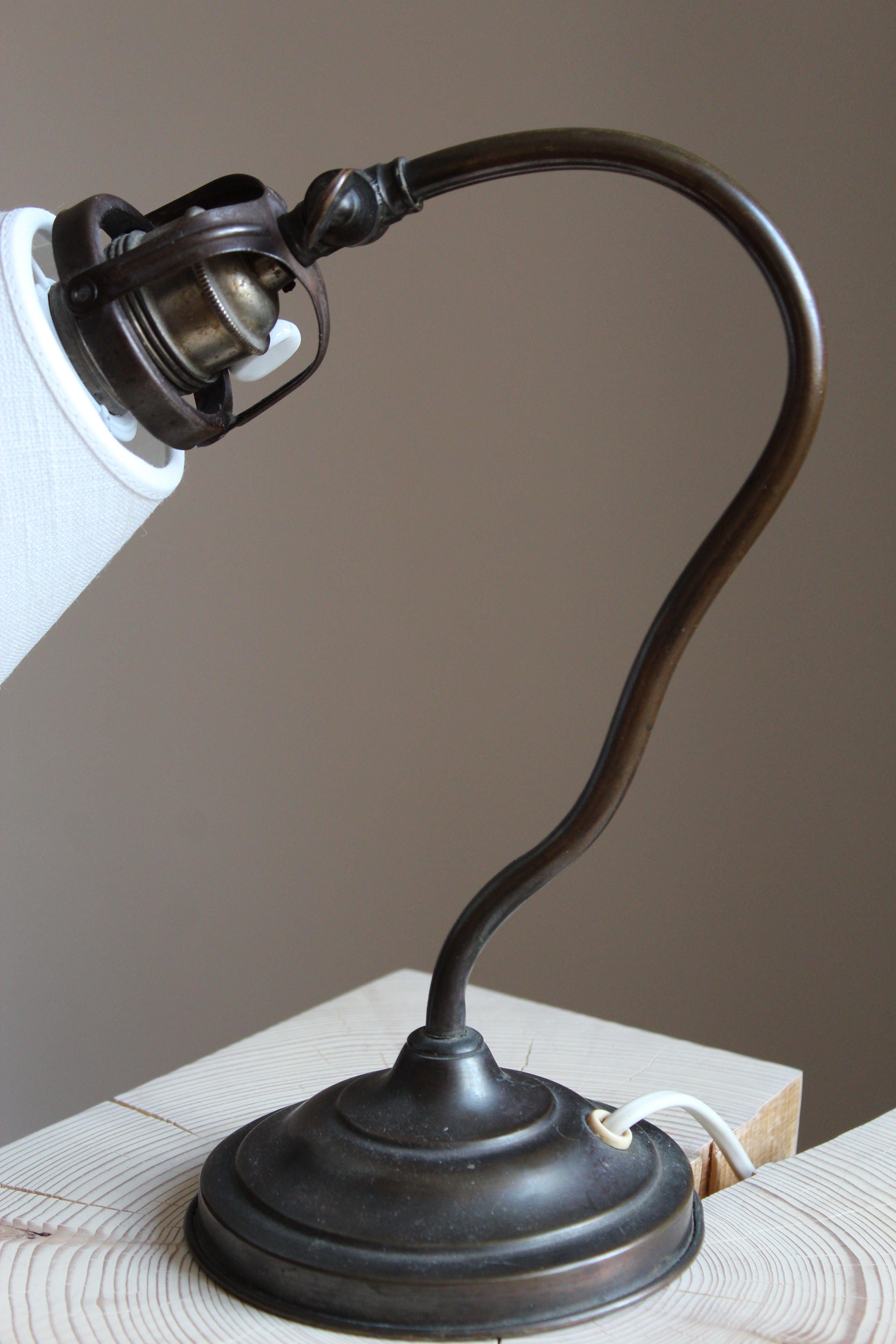 Mid-20th Century Swedish Designer, Organic Adjustable Table Lamp, Brass, linen, Sweden, 1940s