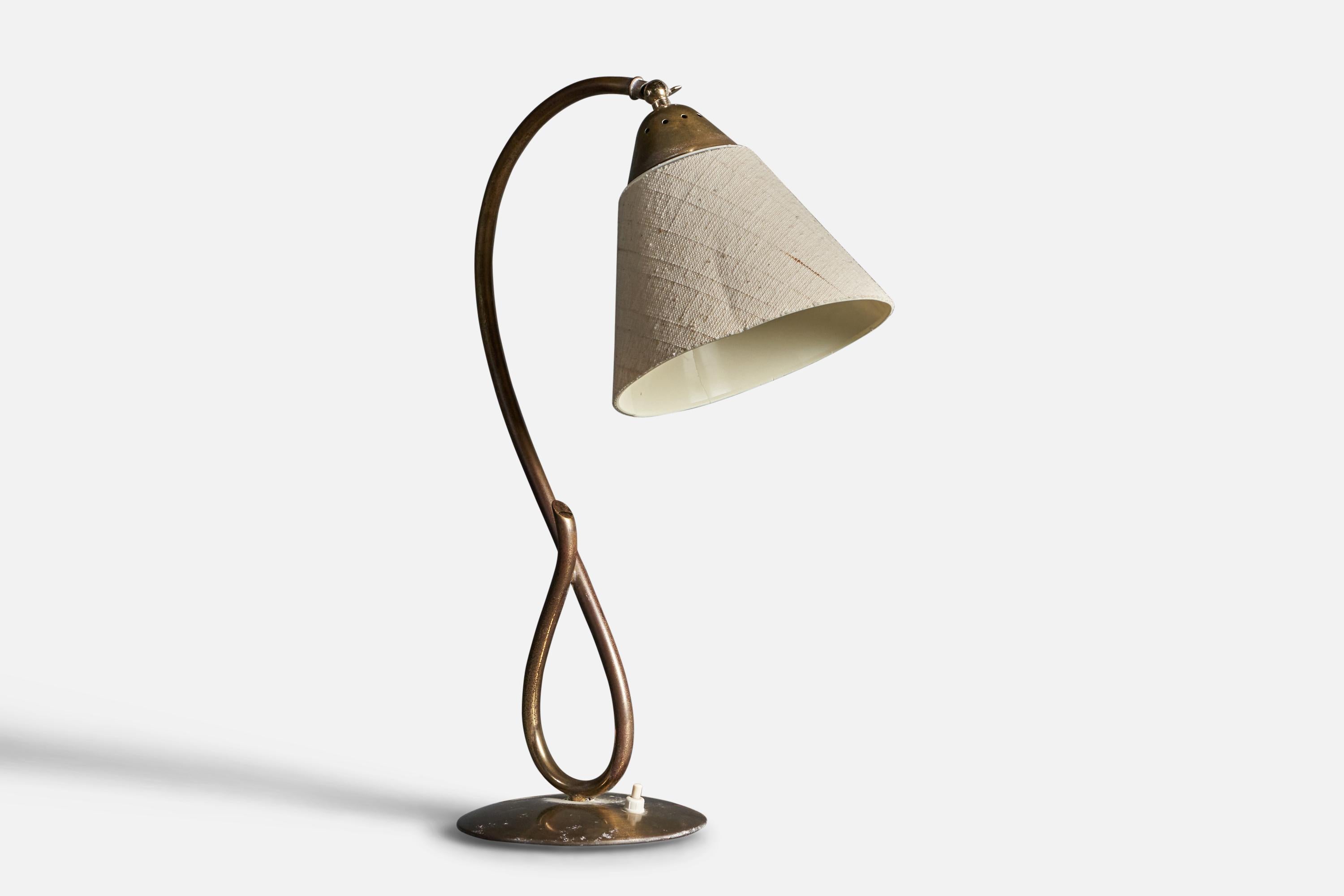 Mid-20th Century Swedish Designer, Organic Adjustable Table Lamp, Brass, Sweden, 1940s