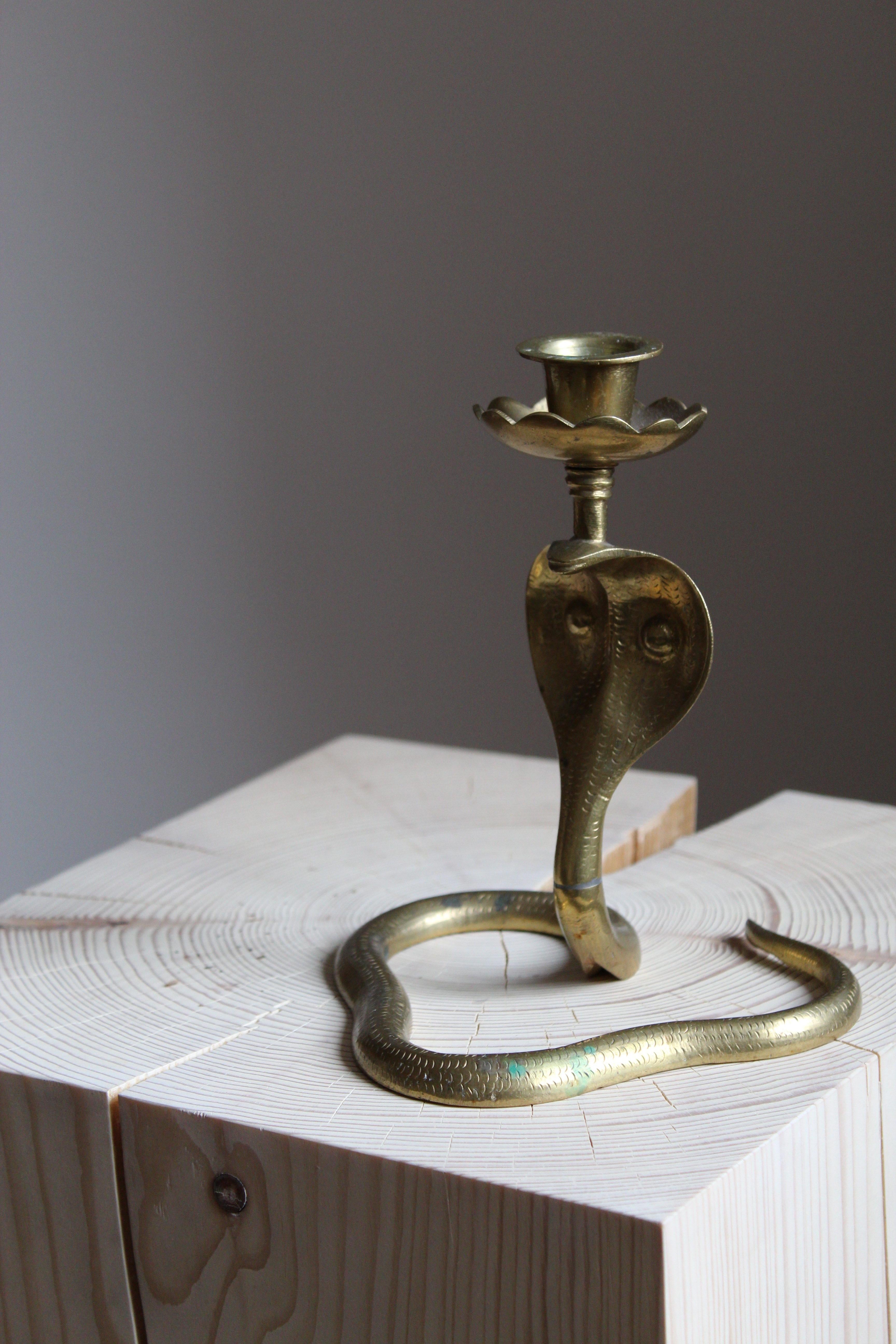 Swedish Designer, Organic Candlestick, Brass, Sweden, circa 1940s In Good Condition In High Point, NC