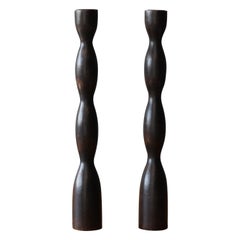 Swedish Designer, Organic Candlesticks, Dark-Stained Wood, Sweden, 1960s