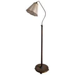 Swedish Designer, Organic Functionalist Floor Lamp, Metal, Wood, Fabric 1940s