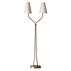 Swedish Designer, Organic Modernist Floor Lamp, Brass, fabric Sweden, 1940s