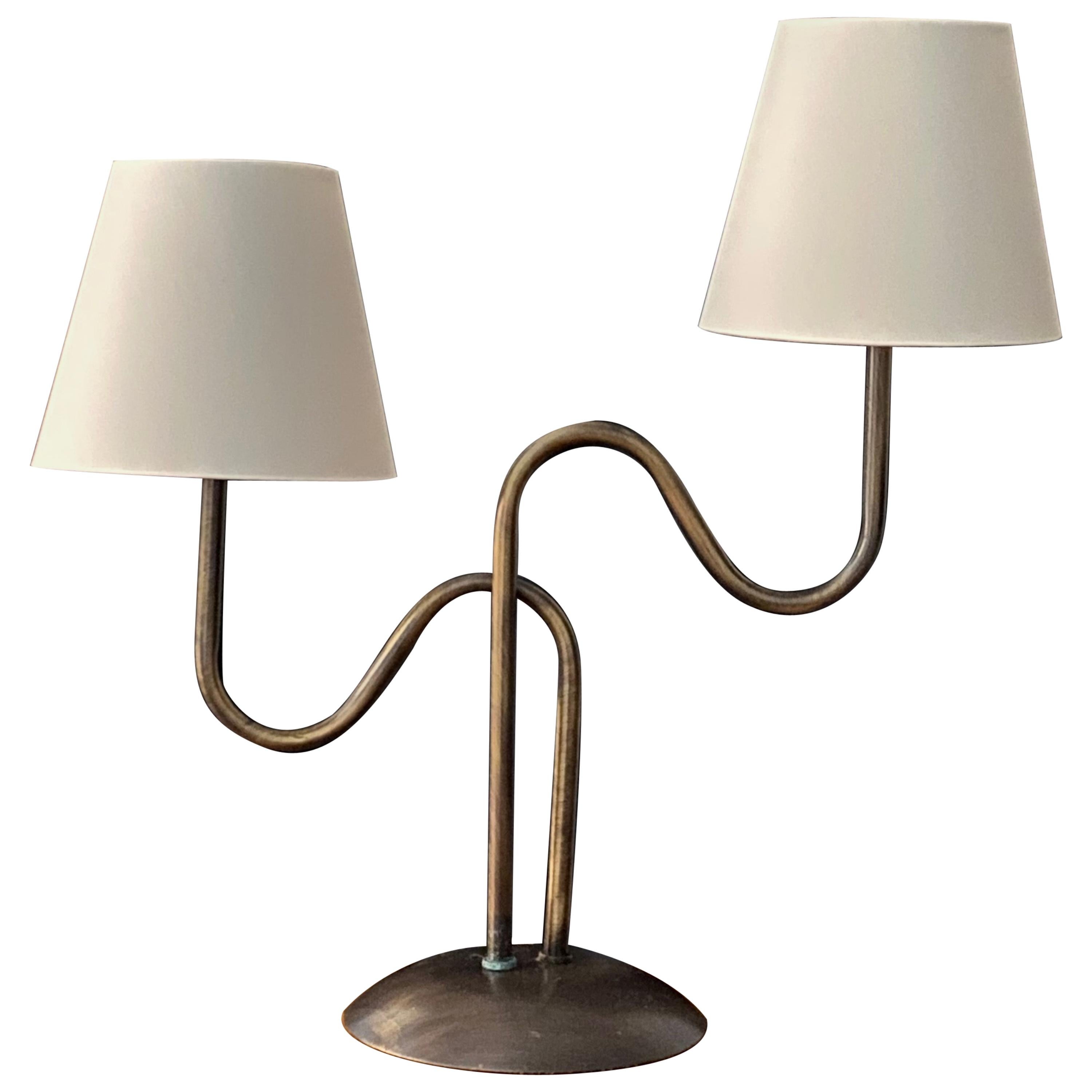 Swedish Designer, Organic Modernist Table Lamp, Brass, Sweden, 1960s