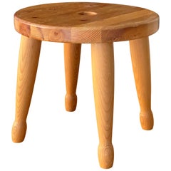 Swedish Designer, Organic Sauna Stool, Sculpted Pine, 1970s, Sweden