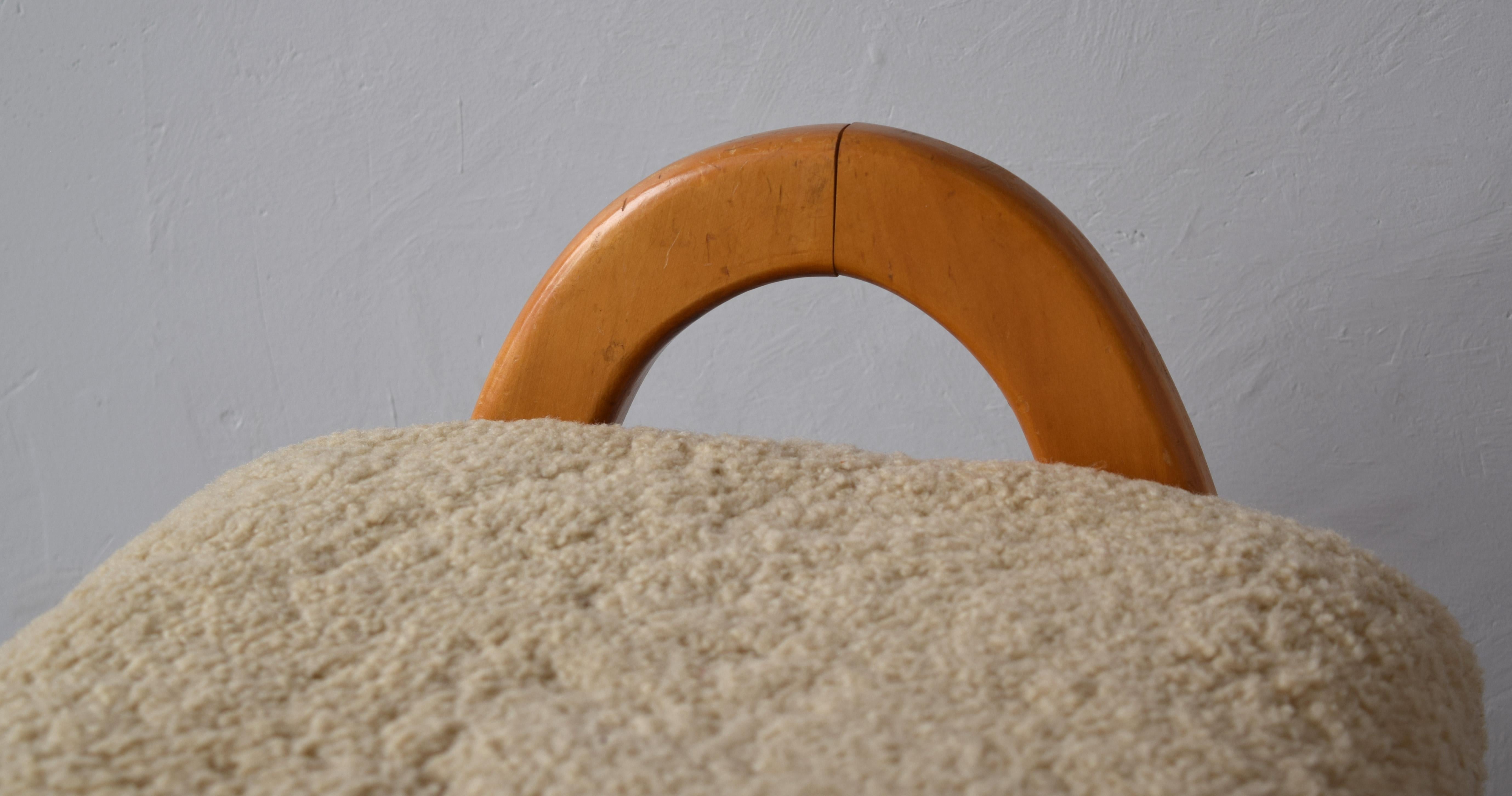 Swedish Designer, Organic Stool, Stained Wood, Sheepskin, Sweden, 1940s 4