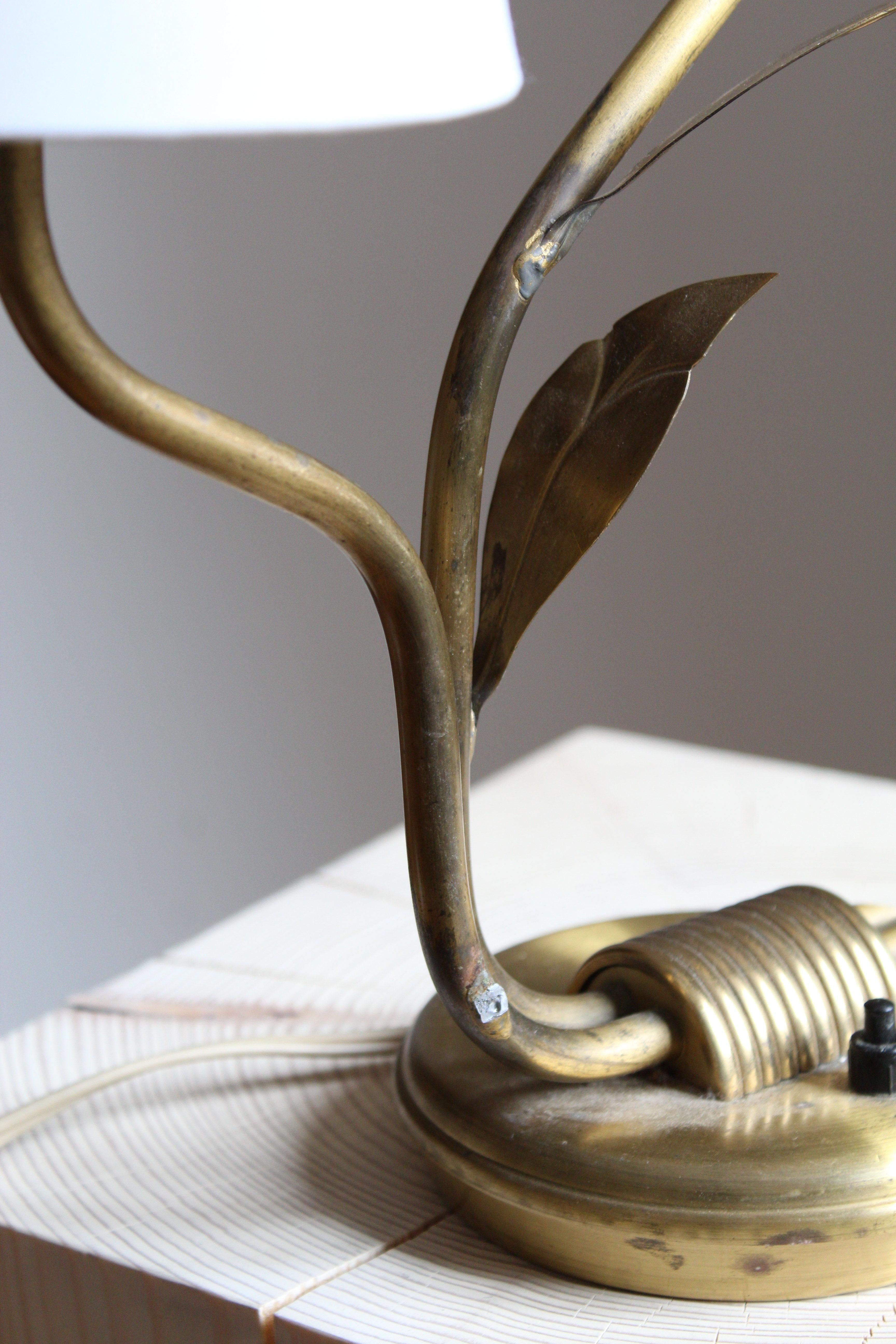 Swedish Designer, Organic Table Lamp, Brass, Fabric, Sweden, 1940s 2