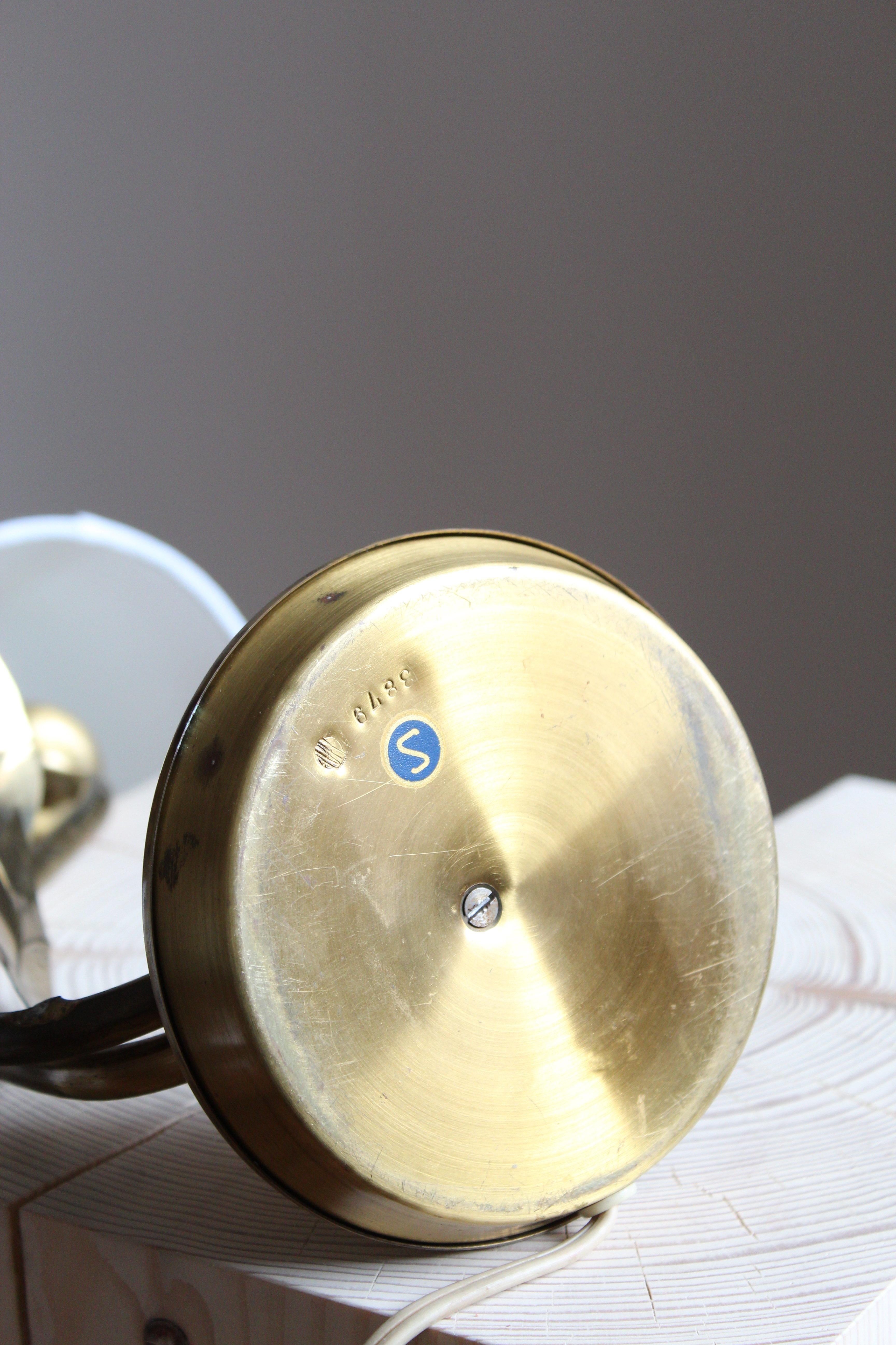 Swedish Designer, Organic Table Lamp, Brass, Fabric, Sweden, 1940s 3