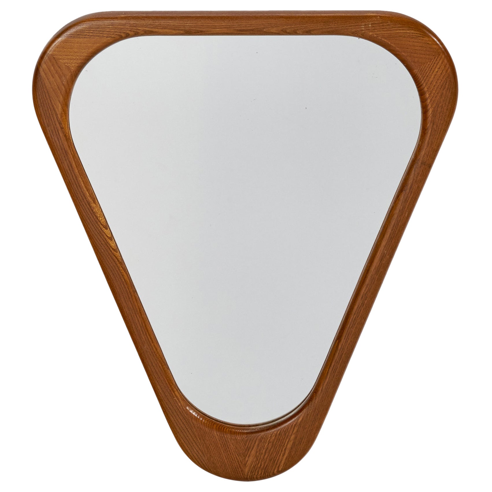Swedish Designer, Organic Wall Mirror, Stained Oak, Glass, Sweden, 1950s For Sale