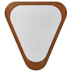 Swedish Designer, Organic Wall Mirror, Stained Oak, Glass, Sweden, 1950s