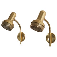 Swedish Designer, Pair of Adjustable Wall Lights, Brass, Sweden, 1960s